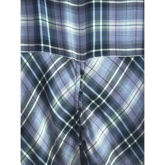 Lucky Brand women’s sz L purple blue plaid button front pocket long sleeve top - Picture 4 of 9